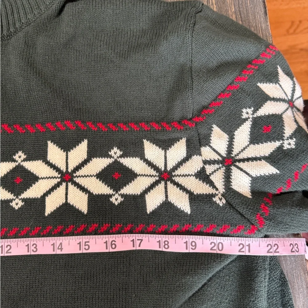Unisex Weatherproof Vintage Holiday Green Fair Isle Sweater Cotton Size L